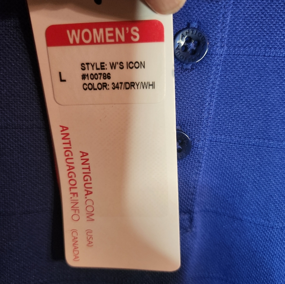 Box D Antigua ladies blue and white golf pole nwt p2p 20.5 size L - Picture 7 of 8